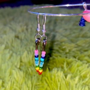 Handmade rainbow safety pin earrings